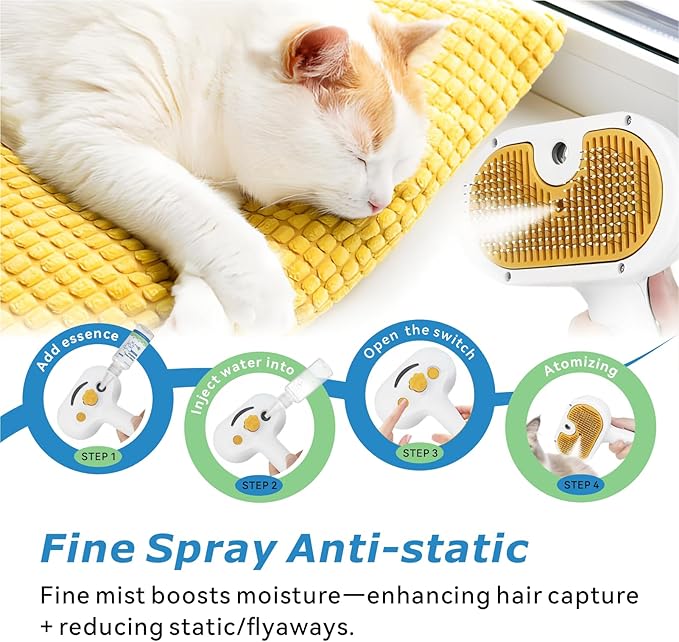 4-in-1 Pet Steam Brush for Dog & cat brush for shedding，Spray Hair Removal Comb with Waterless Shampoo–Self-Cleaning Pet Grooming Tool for Shedding, Anti-Static & Skin-Friendly Design