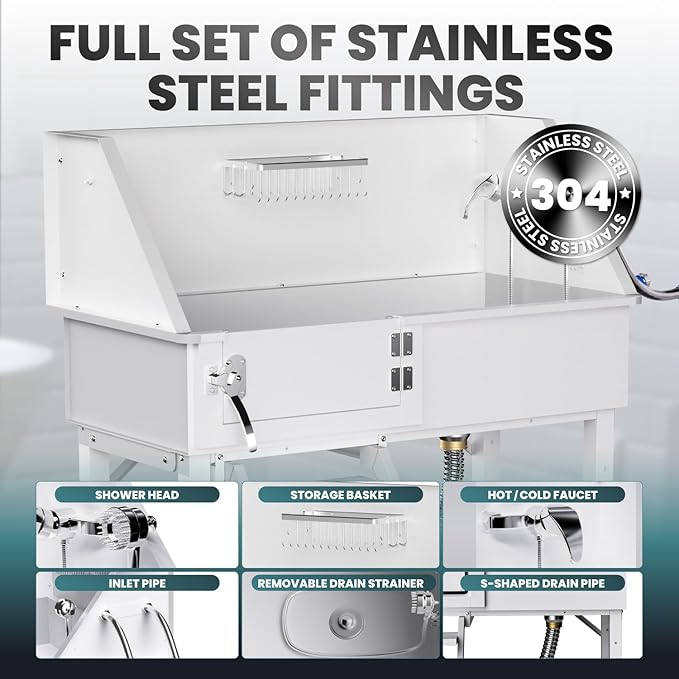 Dog Washing Station for Home,38" Professional Dog Washing Station Stainless Steel Dog Grooming Tub for Home,Equipped with Three Anti-Slip Steps, Removable Door, Pet Wash Station for Pet