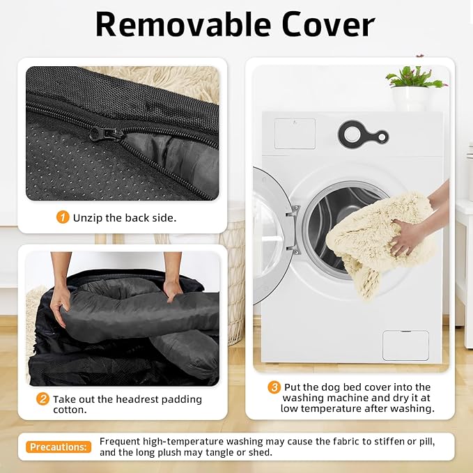 GGIB Calming Dog Bed Fluffy Plush Dog Mat for Furniture Protector with Removable Washable Cover for Large Medium Small Dogs and Cats (Extra Extra Large, Beige)