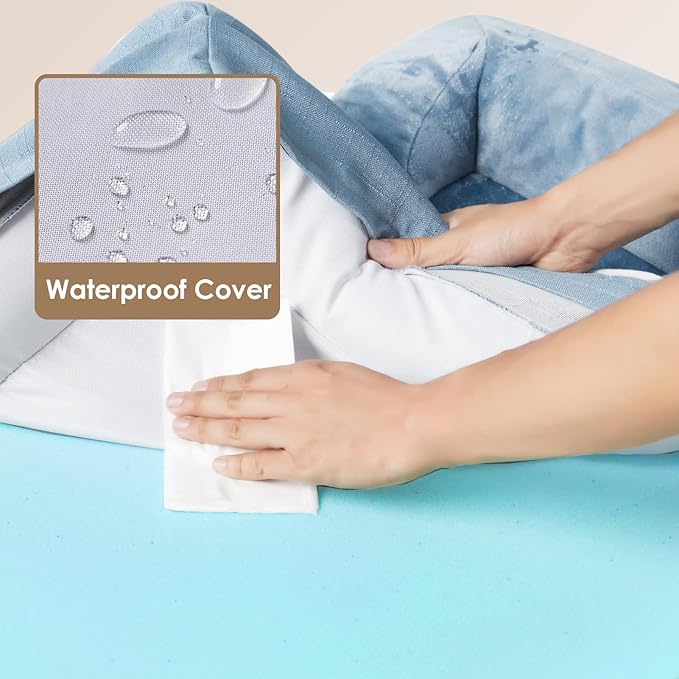 EHEYCIGA Orthopedic Dog Beds for Large Dogs, Waterproof Memory Foam Large Pet Bed with Sides, Non-Slip Bottom and Egg-Crate Foam Dog Couch Bed with Washable Removable Cover, Washed Blue