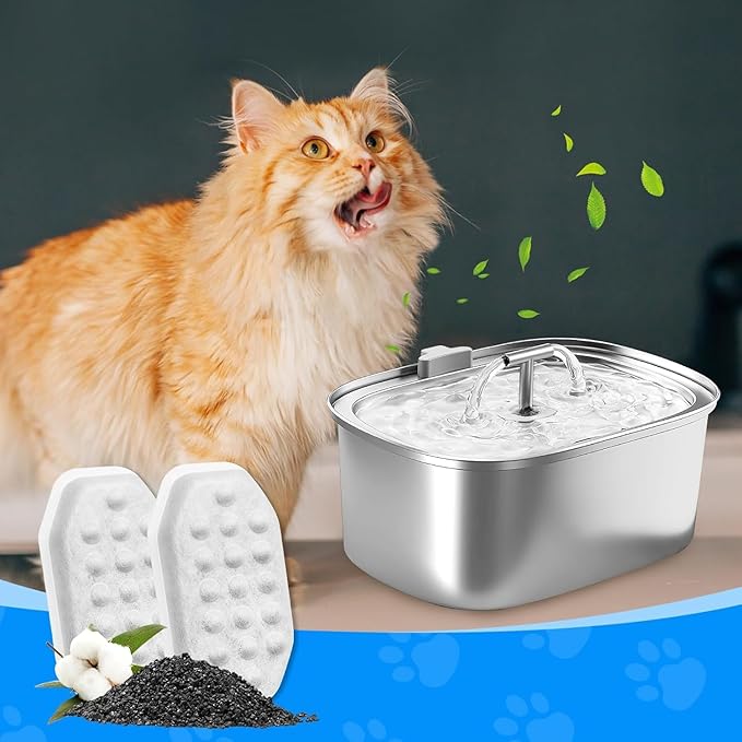 24 Pack Stainless Steel Cat Fountain Filters Compatible with Rellaty & Fit for Neareal Cat Fountain 108oz/3.2L, Replacement for Automatic Pet Fountain Dog Water Dispenser