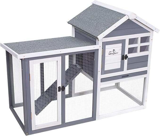 GEGURI Large Rabbit Hutch Indoor Outdoor Chicken Coop Wooden Bunny Cage with Waterproof Roof (48''L x 24''W x 36''H Grey)