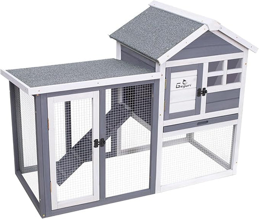 GEGURI Large Rabbit Hutch Indoor Outdoor Chicken Coop Wooden Bunny Cage with Waterproof Roof (48''L x 24''W x 36''H Grey)