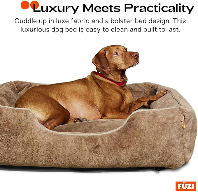 FUZI Luxury Aesthetic Dog Bed for Large Dogs with Washable Cover, Pet Couch, Pet Bed with Sides, Non-Slip Bottom, Soft and Durable Calming Dog Bed, Faux Rabbit Fur, Large 35.6x28.5x9.5 Soft White