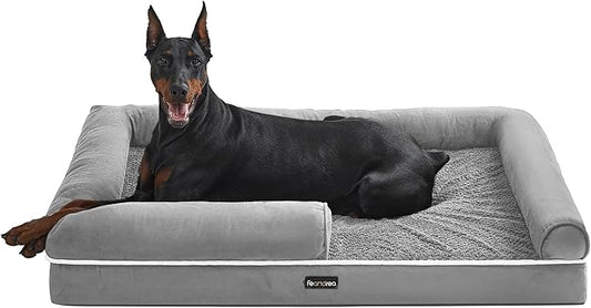Feandrea Orthopedic Dog Bed, Large Dog Bed Waterproof, Removable Washable Cover Sofa with Non-Slip Bottom, Raised Edges, 48 x 33 x 8 Inches, Light Gray UPGW078G02V1