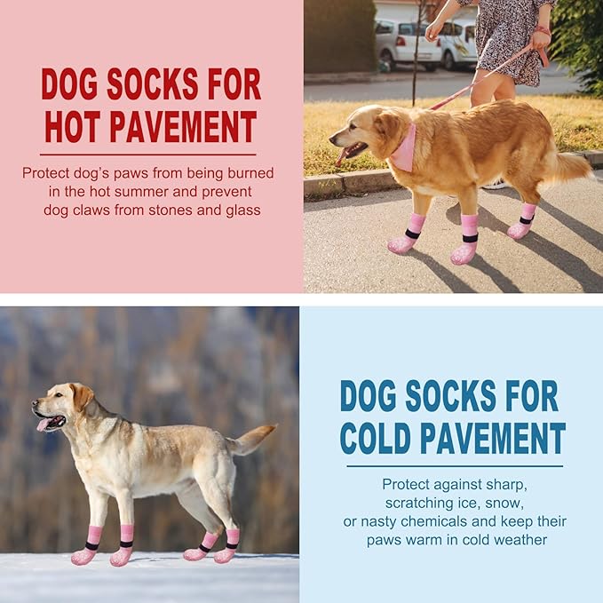 EXPAWLORER Anti Slip Dog Socks to Prevent Licking Paws, Doggie Shoes for Hot Pavement, Pet Booties for Small Medium Large Senior Dogs, Traction Control Dog Boots & Paw Protectors for Hardwood Floors