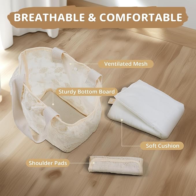 Dog Carrier for Small Dogs Rabbit cat with Lace Design, Cotton Bag, Dog Carrier Soft Sided, Collapsible Travel Puppy Carrier (Beige, 9.4" L x 5.9" W x 9.4" H)