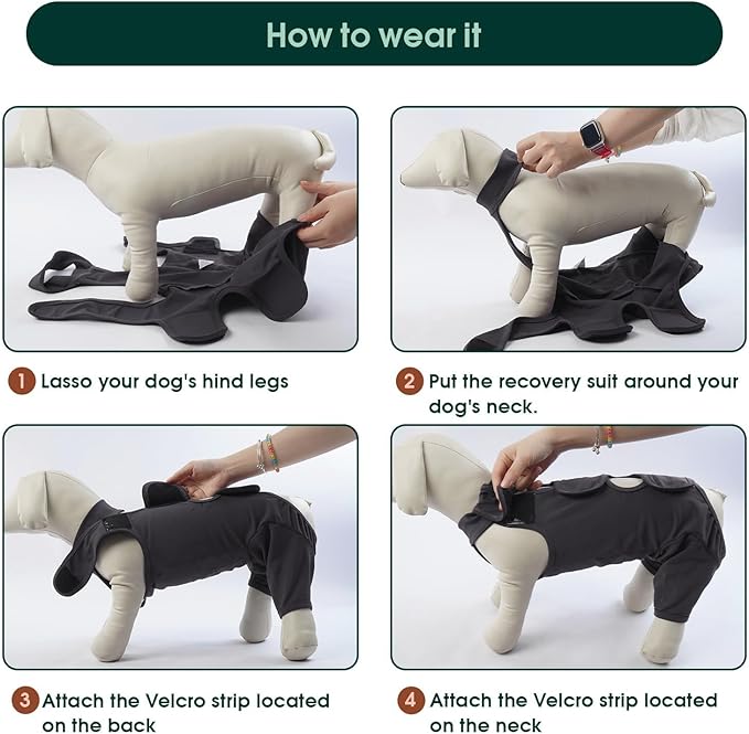 Kuoser Dog Surgery Recovery Suit - Thigh Wound Protective Sleeve for Female & Male Dogs, Pet Surgical Onesie for Spay/Neuter, Gray XS