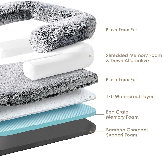 EHEYCIGA Foldable Dog Bed, Faux Fur Fluffy Dog Couch Bed, Orthopedic Calming Memory Foam Pet Bed for Small Dogs, Washable Soft Warm Pet Sofa Bed with Non-Slip Bottom, Faded Black, 40"x30"x6"
