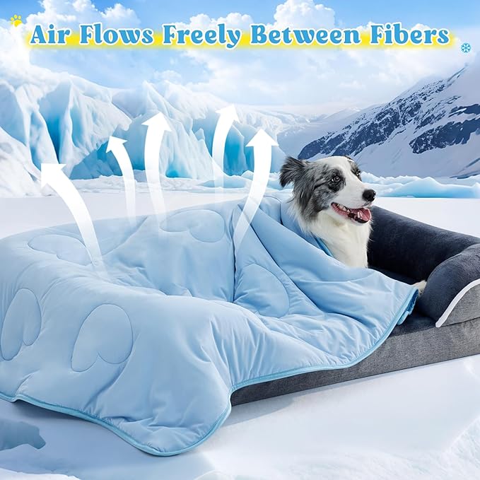 Cooling Blanket for Dogs, Lightweight & Durable Dog Cooling Mat, Q-MAX>0.45 Soft Breathable Pets Comforter for Couch, Bed & Car Essential - Light Blue 30x40 Inches