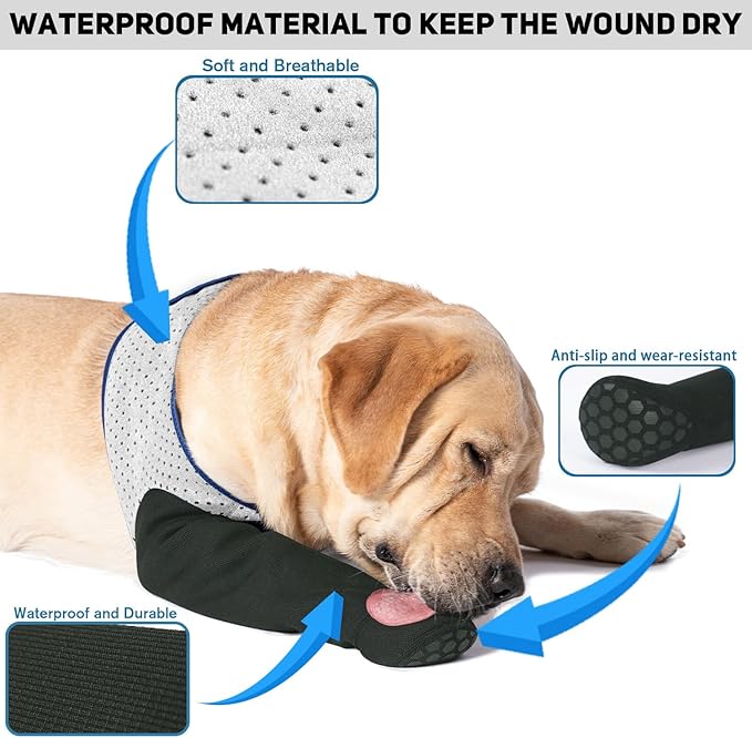 COODEO Dog Socks to Prevent Licking Paws, Healing Boots & Paw Protectors with Non-Slip Bottoms for Wound Protection, Waterproof Sleeve Shoes for Licking（Grey，M_Right