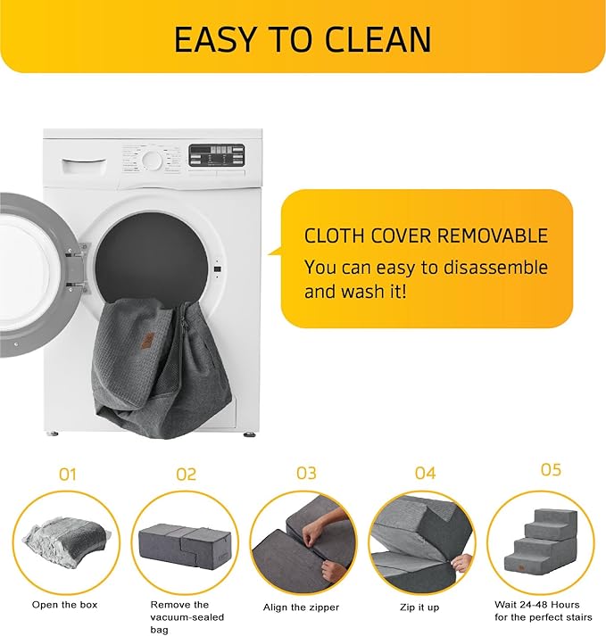 Dog Stairs for High Bed, Dog Steps for Bed Couch Sofa, 35D Foam Extra Wide Pet Steps for Small Dogs and Cats, Pet Stairs with Non-Slip Bottom Grey, 5 Steps