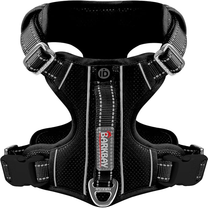 BARKBAY Dog Harness No Pull with ID Tag Pocket - Heavy Duty, Reflective, Easy Control for Large Dogs(Black,S)