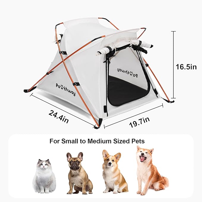 Dog Tent Cat Tent with Aluminum Poles and Camping Mat, Outdoor Waterproof Pet Tent with Zippered Mesh Door, Dog House, Cat House, Pet Playpen, Portable and Collapsible (White, Small)