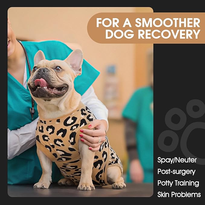 FUAMEY Recovery Suit for Dogs After Surgery,Soft Breathable Dog Bodysuit E-Collar & Cone Alternative Surgical Suit,Male Female Dog Neuter Spay Suits Anti Licking Wounds Onesie Brown Leopard L