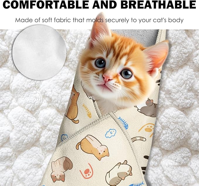 27.6"Cat Grooming Wrap, Self Adhesive Cat Wrap for Cutting Nails, Anti-Escape Calming Cat Swaddle Wrap for Medicine Ear Cleaning, Anti-Scratch Cats Burrito Restraint Blanket, Multifunctional Pet Tool