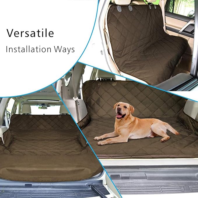 F-color SUV Cargo Liner for Dogs, Water Resistant Pet Cargo Cover Dog Seat Cover Mat for SUVs Sedans Vans with Bumper Flap Protector, Non-Slip, Large Size Universal Fit, Brown