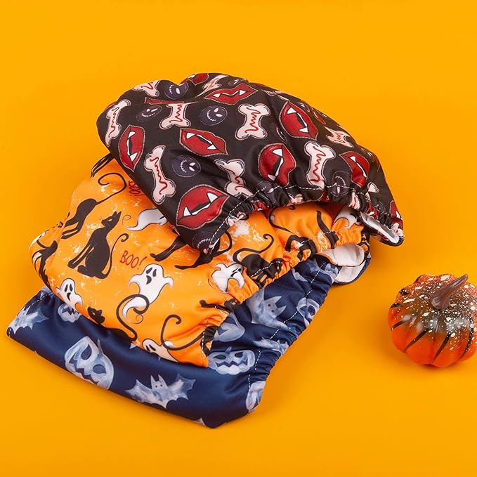 CuteBone Halloween Male Dog Diapers Belly Bands 3 Pack for Male Dogs Wraps Washable Doggie Pants DM23L