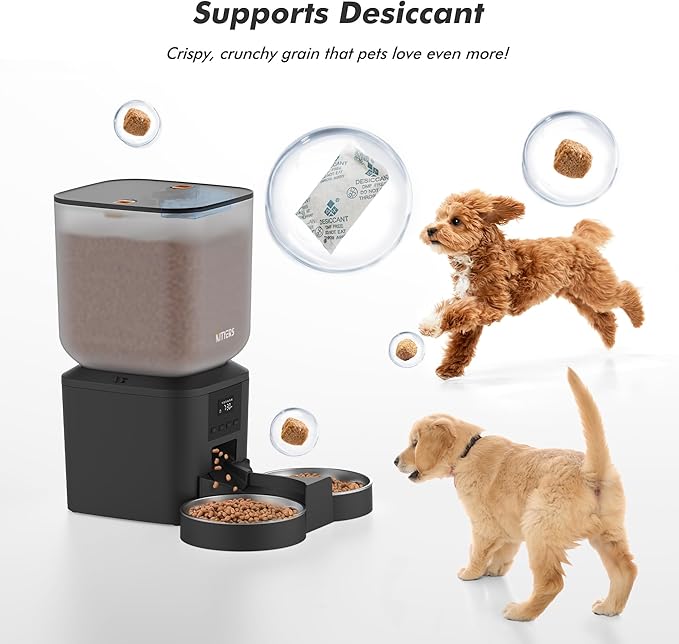 Automatic Cat Feeder for 2 Cats - 8L/34 Cups Large Capacity Auto Cat Food Dispenser with LCD Screen, 2 Food Trays, Timed Feeder, Up to 50 Portions 6 Meals Per Day, Keep Fresh
