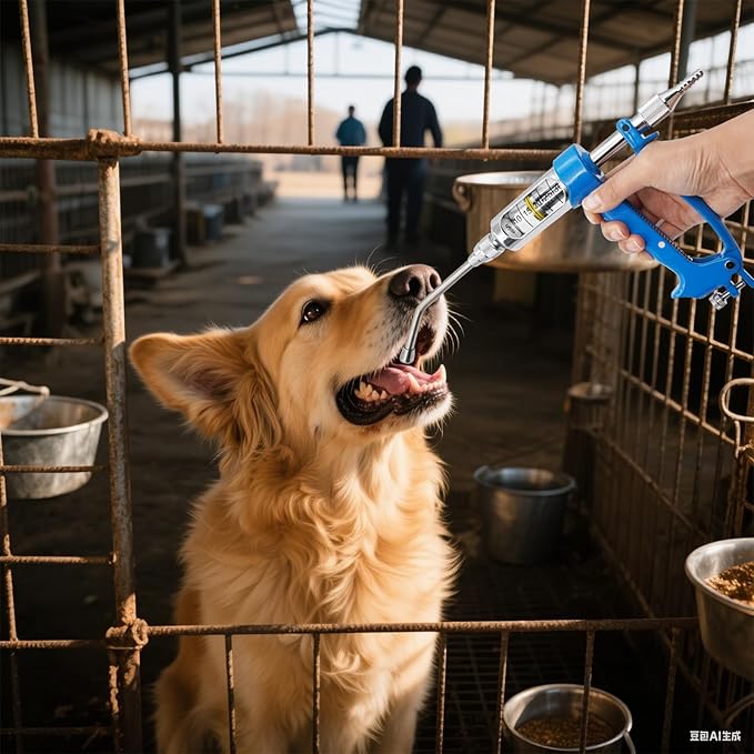 20ML Veterinary Metal Feeding Gun, Continuous Drench Gun Dosing Device Veterinary Adjustable Medicine Dispenser Husbandry Autonomous Feeding Tool, for Pig Cow, Sheep, Horse (Blue, 20ML+Kettle)