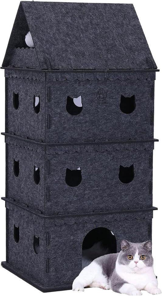 4-Tier Indoor Cat Apartment，Cozy Pet Cat Bed, Hideaway, and Sturdy Cat Castle for Multiple and Large Cats