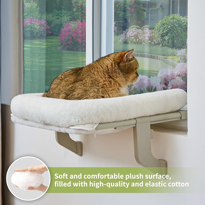 Cat Window Perch, Adjustable Cat Hammock for Large Cats, Mounts on Window Sills, Bedside, or Glass, Easy Installation and Removal, Washable Cushion Cover (20.5" W×15.7" L)