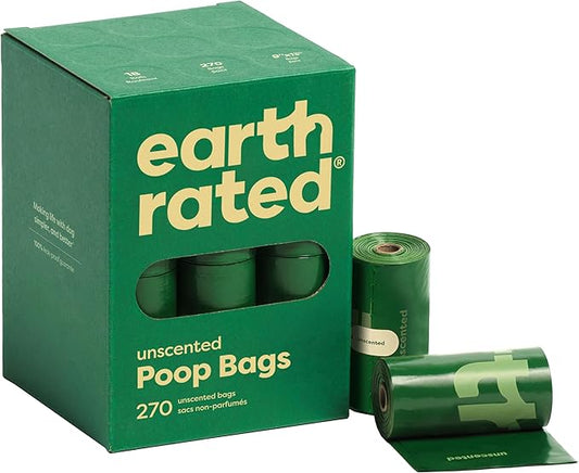 Earth Rated Poop Bags for Dogs, Guaranteed Leak Proof and Extra Thick Waste Bag Refill Rolls, Unscented, 270 Count