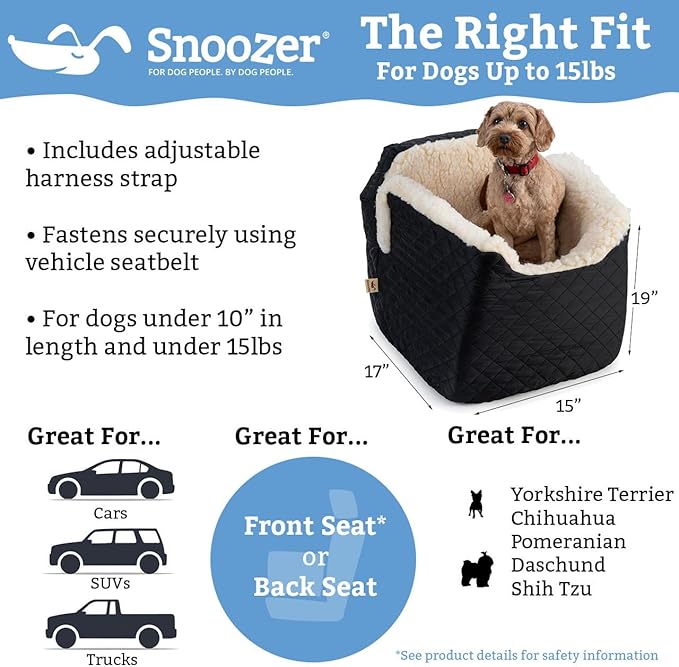 Snoozer Dog Car Seat: Lookout I Dog Booster Car Seat for Dogs Small 5-15 lbs, Size: Small, Fabric: Palmer Indigo, Pet Booster to Alleviate Motion Sickness for Dogs, Removable Machine Washable Cover
