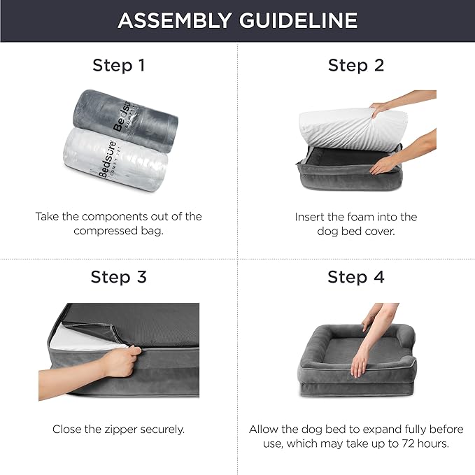 Bedsure Orthopedic Dog Beds Large Sized Dog - Washable Large Dog Cat Bed Waterproof, Comfort Dogs Couch Sofa with Washable Removable Cover, Pet Bed with Nonskid Bottom, Dark Grey, 35"