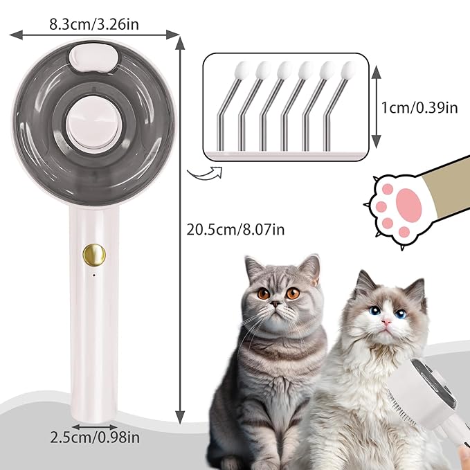 Cat Steam Brush For Shedding, Steamy Dog Grooming Brush With 2-Speed Spray, Blue Light And Release Button, Rechargeable Water Pet Hair Brushes Wet Self Cleaning Cat Spa Brush Cat Comb (White)