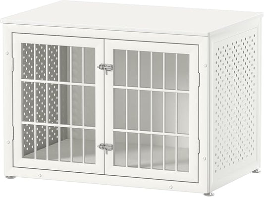 38" Heavy Duty Dog Crate Furniture for Large and Medium Dogs,Wooden Metal Kennel for High Anxiety Dogs, Chew Proof Pet Cage Indoor, Decorative Dog Kennel End Table, White