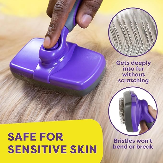 Hertzko Dog Slicker Brush and Dog Hair Remover - Self-Cleaning Brush for Cats and Dogs - Pet Hair Remover Brush for Fur - Gently Removes Mats, Tangles, and Loose Hair - Ideal for Home Use