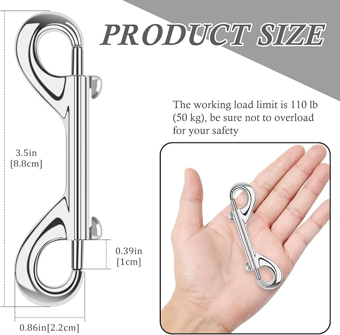 ERKOON 3.5 inch Double Ended snap Hooks,110lbs Metal Clips Load Capacity Zinc Alloy Double Sided Clips Heavy Duty Trigger Snap for Dogs Leashes/Water Bucket/Horse Feed/Hammocks Bolt snap