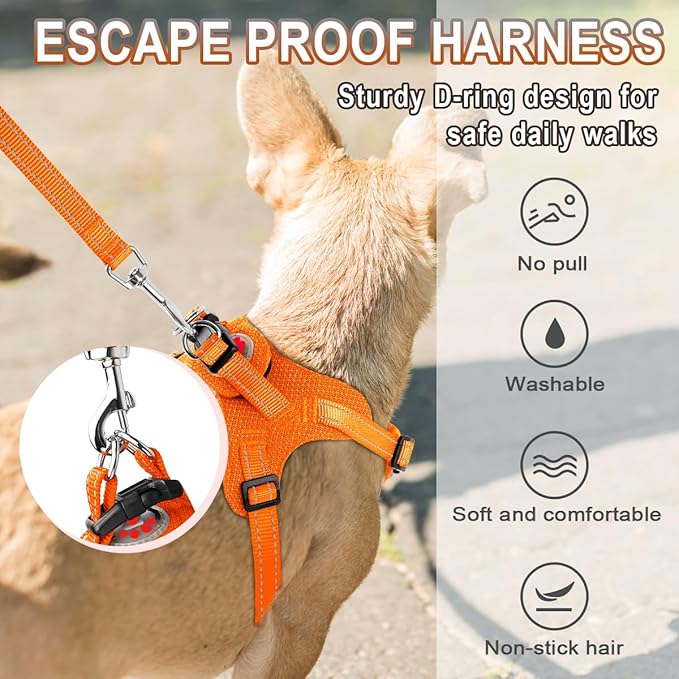 Dog Harness Step in Dog Vest Harness, Reflective Adjustable Puppy No Pull Harness Breathable Soft for Small and Medium Dogs Cats, Orange, XS