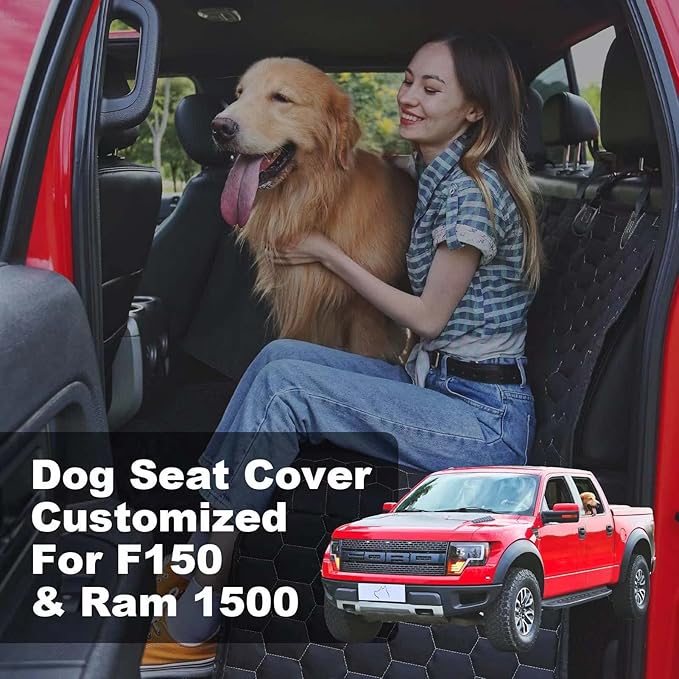 Dog Car Seat Cover for Trucks, Back Seat Pet Cover for Dogs F150 Ram 1500, Waterproof Dog Hammock for Truck with Mesh Window Heavy Duty Seat Cover for F-Series/GMC Sierra/Silverado