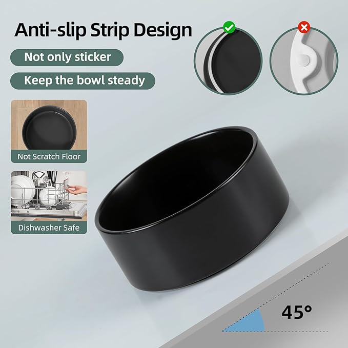 Ceramic Raised Dog Bowl Set, Elevated Dog Bowl with Stand, Food and Water Bowl for Medium Breed Dogs, Weighted Dog Dishes, Pet Bowl(7.3'',41OZ, Black)