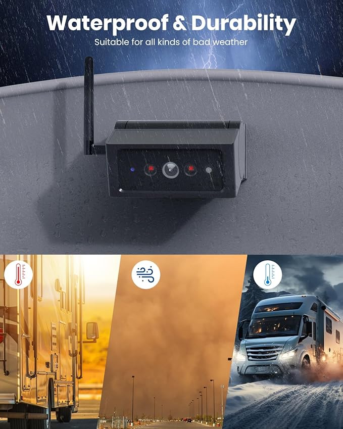 AUTO-VOX Wireless Backup Camera Magnetic:7.2" 1080P HD DVR Recording Monitor,No Wiring 1 Min Install Dual Antenna RV Back Up Camera,IP69K Waterproof with IR Night Vision for Truck,Camper,Trailer