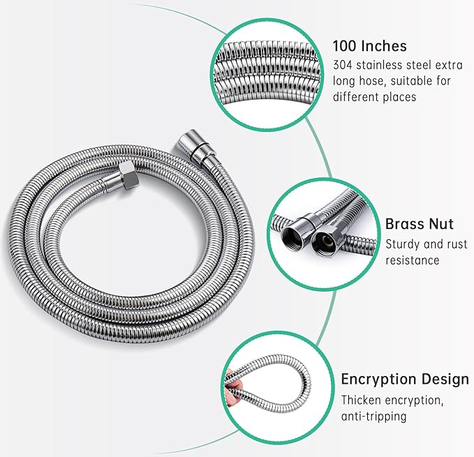 VSincerity Dog Shower Head Sprayer Pet High Pressure 3 Mode Handheld with ONOFF Switch Metal Diverter 100Inch ExtraLong Stainless steel Hose No Drill Hook Chrome 2 Piece Set