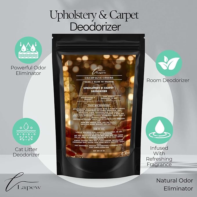 Champagne Cheers Carpet Freshener Powder: Powerful Odor Eliminator for Home, Upholstery Deodorizer, Carpet Deodorizer, Pet Urine, Cat Litter Box - Champagne Toast Fragrance