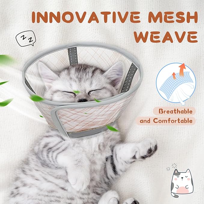 Supet Cat Cone Collar Soft, Air Mesh Recovery Collar to Stop Licking, Breathable Neck Cone Alternative for Small Kitten, Lightweight Cat Head Cone Anti Scratch (S)