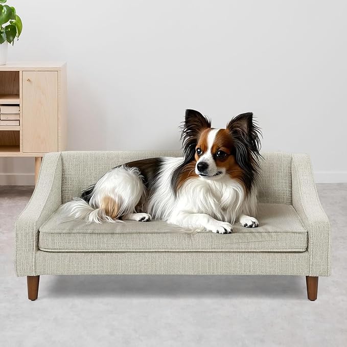 Dog Sofa Couch for Medium to Large Dogs, Durable Pet Sofa with Washable Fabric, Elevated Mini Dog Bed with Wooden Legs for Medium and Large Dogs, Beige