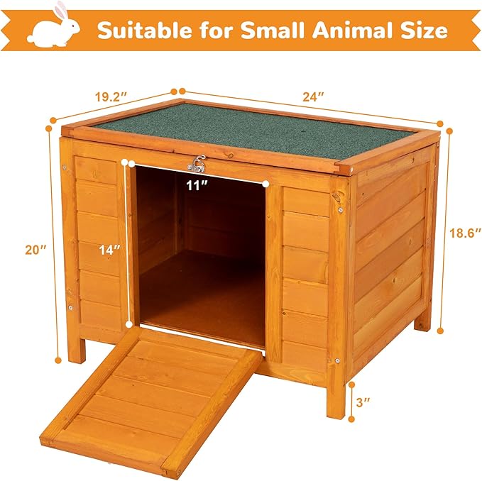 COZIWOW 24inches Wooden Catio Outdoor Cat House Small Animal House，Rabbit Hutch Indoor，Stable Weatherproof Bunny Cage Pet Shelter for Small Cat Dog Rabbit Guinea Pig(Orange)