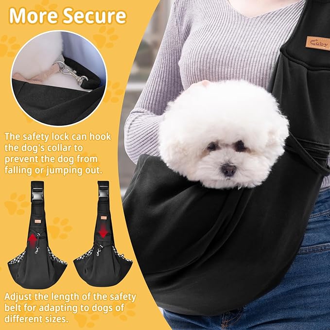 CUBY Dog and Cat Sling Carrier, Hand-Free Dog Carrier Slings with Adjustable Straps Pocker, Puppy Slings Carrier for Small Dogs Cats Outdoor Travel Bag(Black, M-Adjustable Strap)