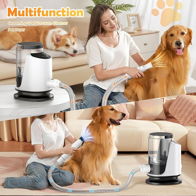 Dog Grooming Vacuum & Dryer & Clippers for Shedding Grooming, 3L Canister for Large Dog, 3 in 1 Grooming Kit for Dogs at Home, Adjustable Temperature and Airflow Pet Grooming Kits.