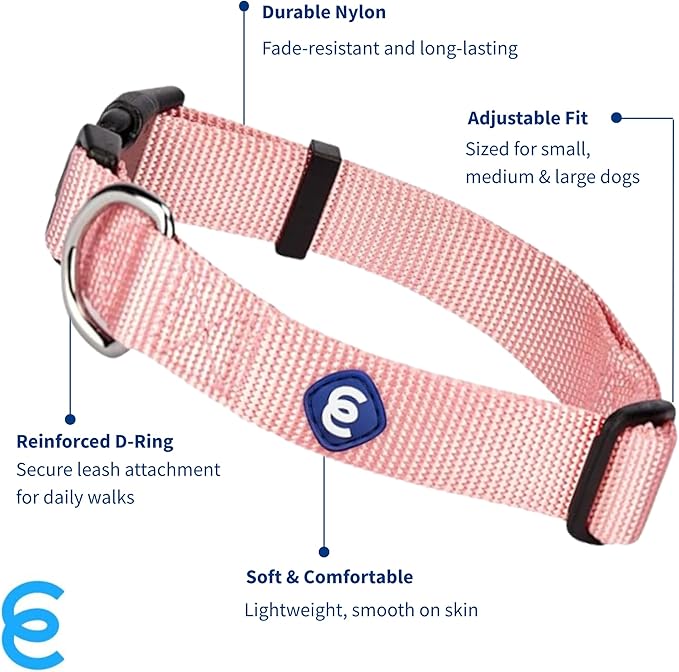 Blueberry Pet Essentials Medium Dog Collar in Baby Pink | Adjustable & Eco-Friendly Durable Nylon Strap | Classic Collar for Medium Dogs, Boy & Girl Pets