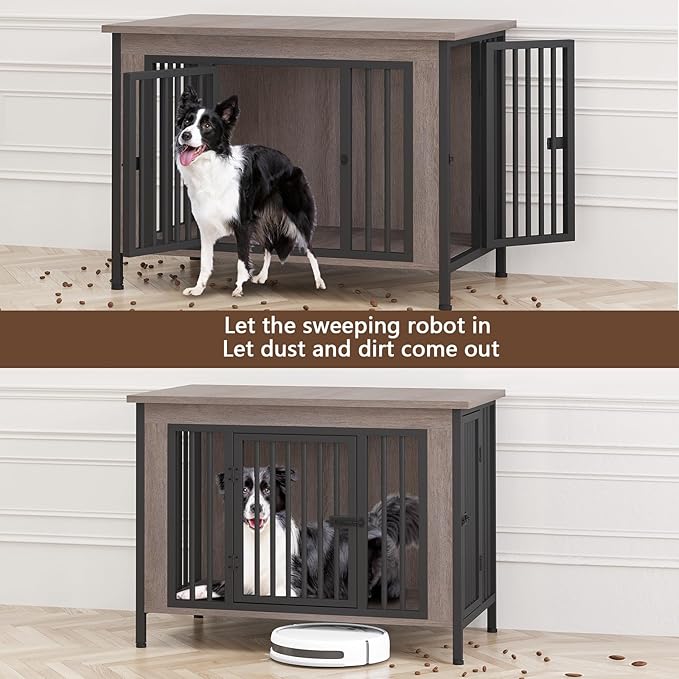 EasyCom 39.96" XL Wooden Large Dog Crate Furniture for Medium and Large Breed, Chew-Resistant Dog Kennel Furniture Indoor with 2 Doors and 3.94" Raised Feet, as TV Stand, End Table, Crate Table