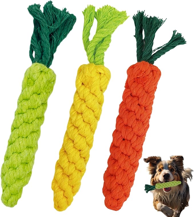 3PCS Mixed Color Woven Pet Rope Toys (Yellow, Green, Orange), Chew Toys for Dogs & Cats, Safe & Durable Braided Rope Toys for Pets
