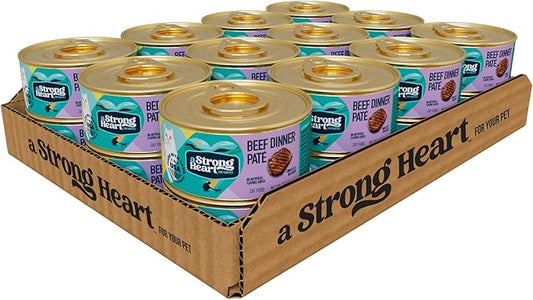 A Strong Heart Canned Wet Cat Food, Beef Dinner Paté - 3 oz Cans (Pack of 24), Made in The USA with Real Beef
