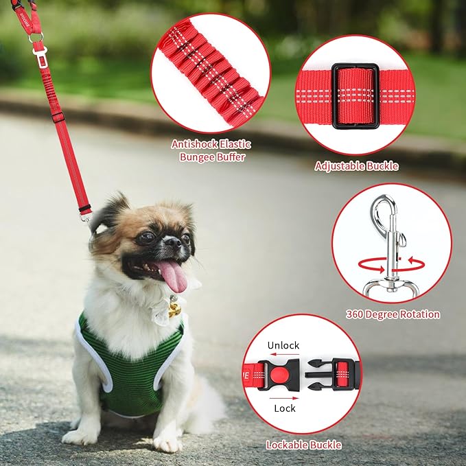 BWOGUE Pet Dog Cat Seat Belt Reflective Car Dog Headrest Restraint Leash Elastic Buffer Bungee Adjustable Tangle-Free Safety Leads Vehicle Seatbelt Harness for Small, Medium and Large Dogs (1 Pack)