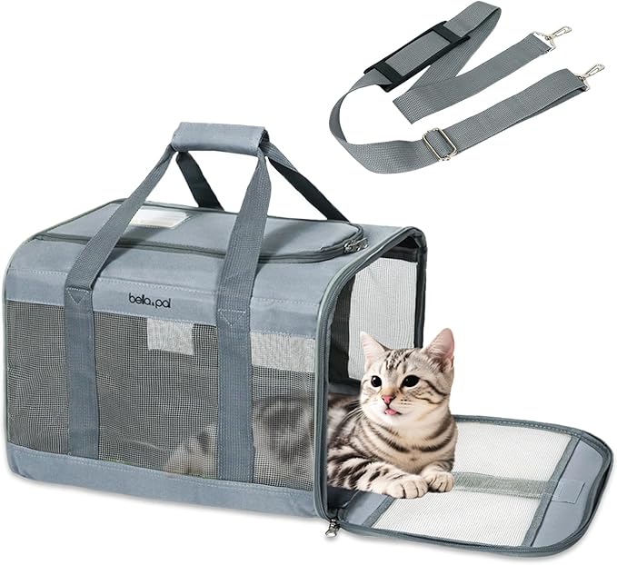 BELLA & PAL Cat Carrier Travel Bag, Airline Approved Lightweight Cat Carrier, Soft Sided Pet Carrier for Puppy Dogs Up to 18lbs, Collapsible Kitten Bag with Removable Waterproof Mat, Ventilated Mesh